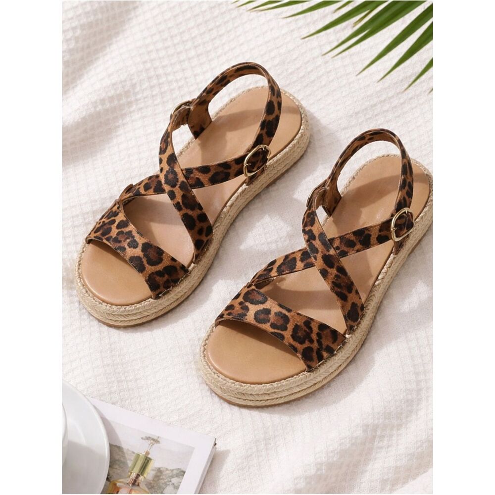 🛍️ Madewell Malia Espadrille Leather Upper Calf Hair Leopard Sandals size 9.5